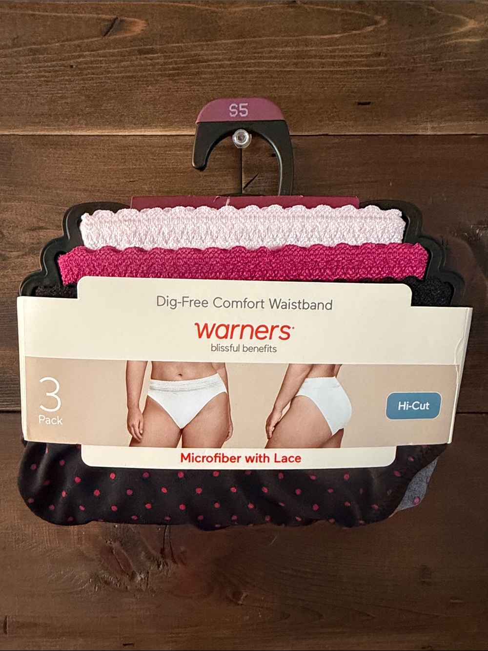 Warners Hi-Cut Microfiber Lace 3-Pack - Pink, Hot Pink, Black
